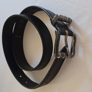 Gap Mens Black leather Vintage Silver scroll buckle belt Sz.34